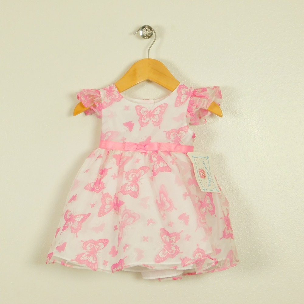 Marmellata Baby‎ Girl 9 Mo Pink White Butterfly Spring Dress Special Occasion
